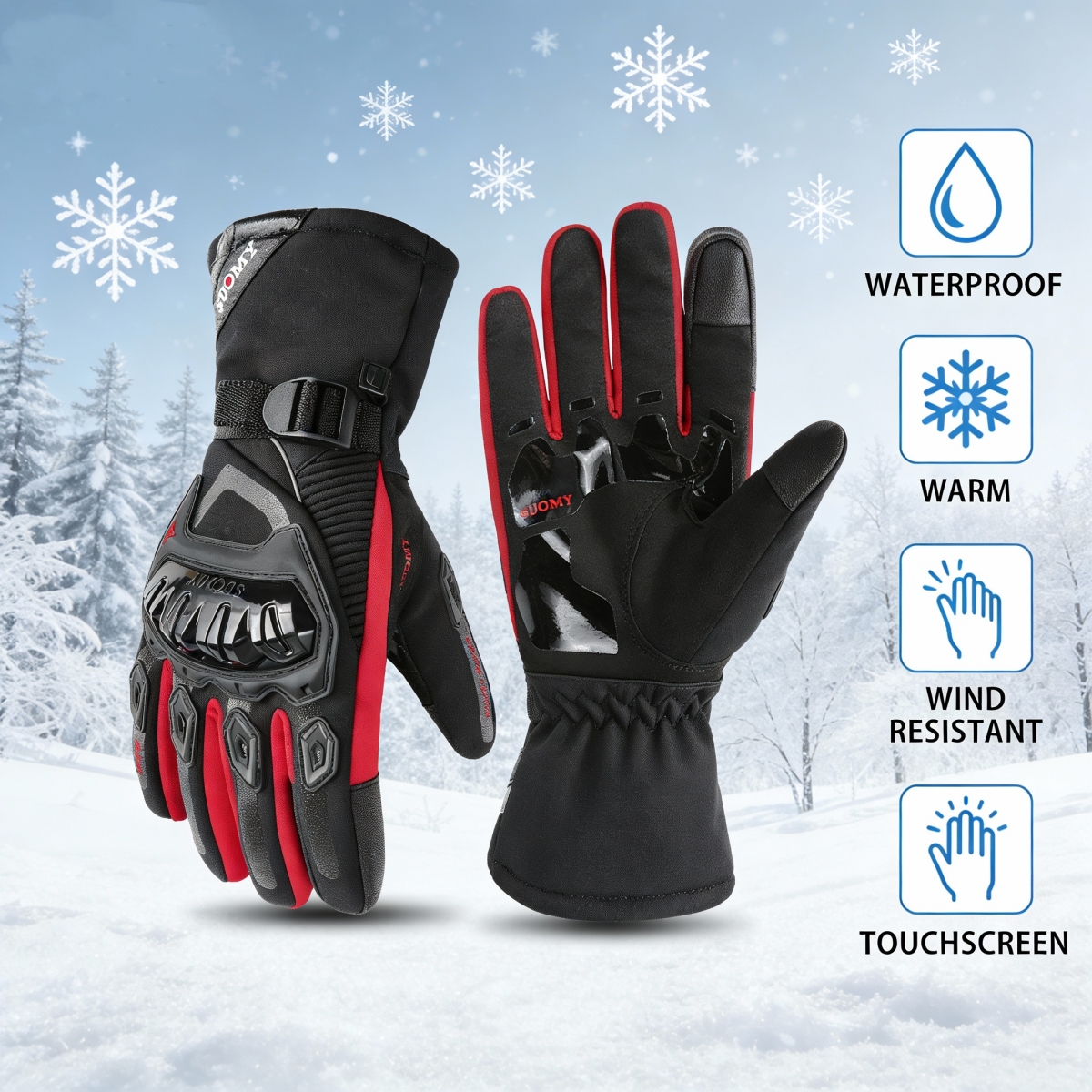 Winter Glove Insulated - Winter Waterproof Motorcycle Gloves: Thermal Insulated,