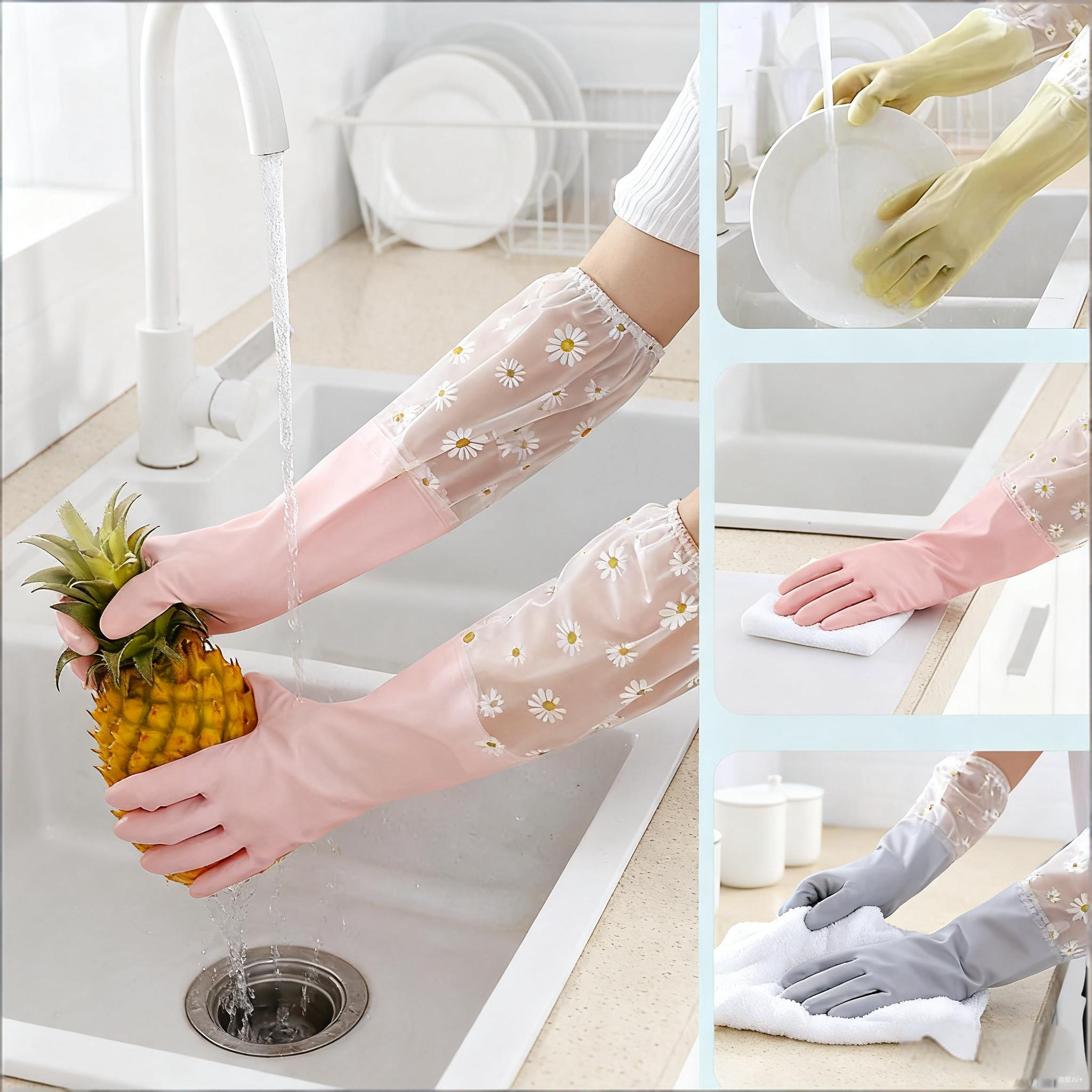 Dish Glove Rubber - 1 Pair Rubber Gloves Long Sleeve