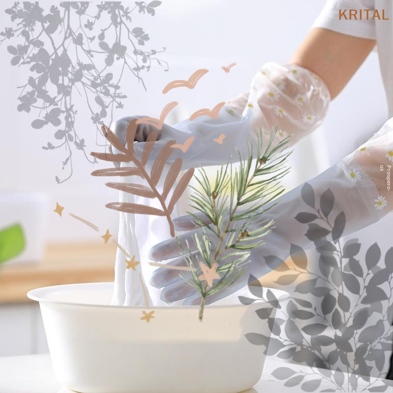 Rubber Glove Cleaning - Floral Pattern Household Latex Waterproof Cleaning