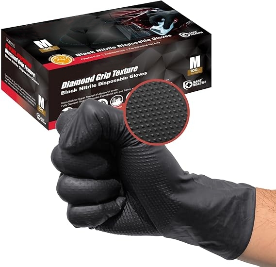 Nitrile Mechanic Glove - Black Nitrile Gloves Disposable 8-mil Latex