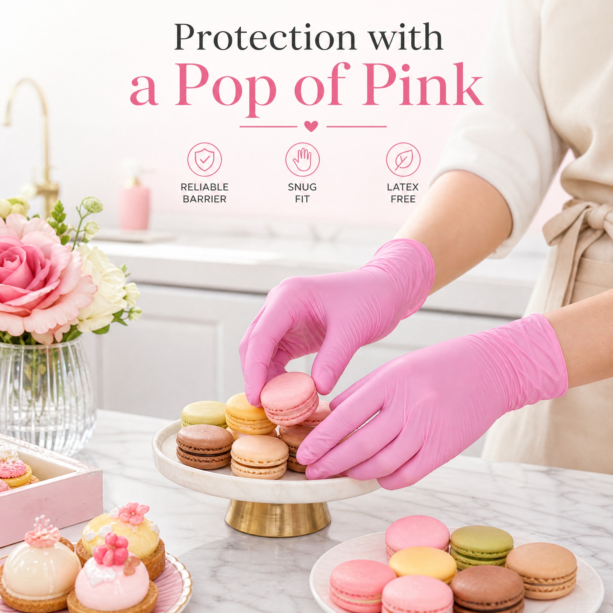 Rubber Glove Cleaning - Simple Pink Nitrile Gloves 100Pcs, Daily