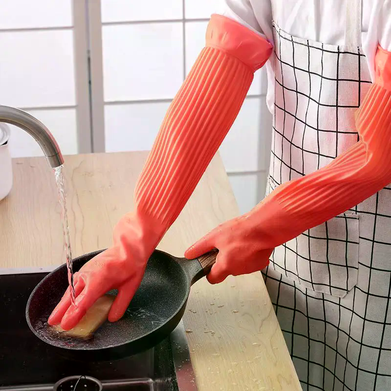 Dish Glove Rubber - Long Reusable Rubber Dishwashing Gloves Non-slip