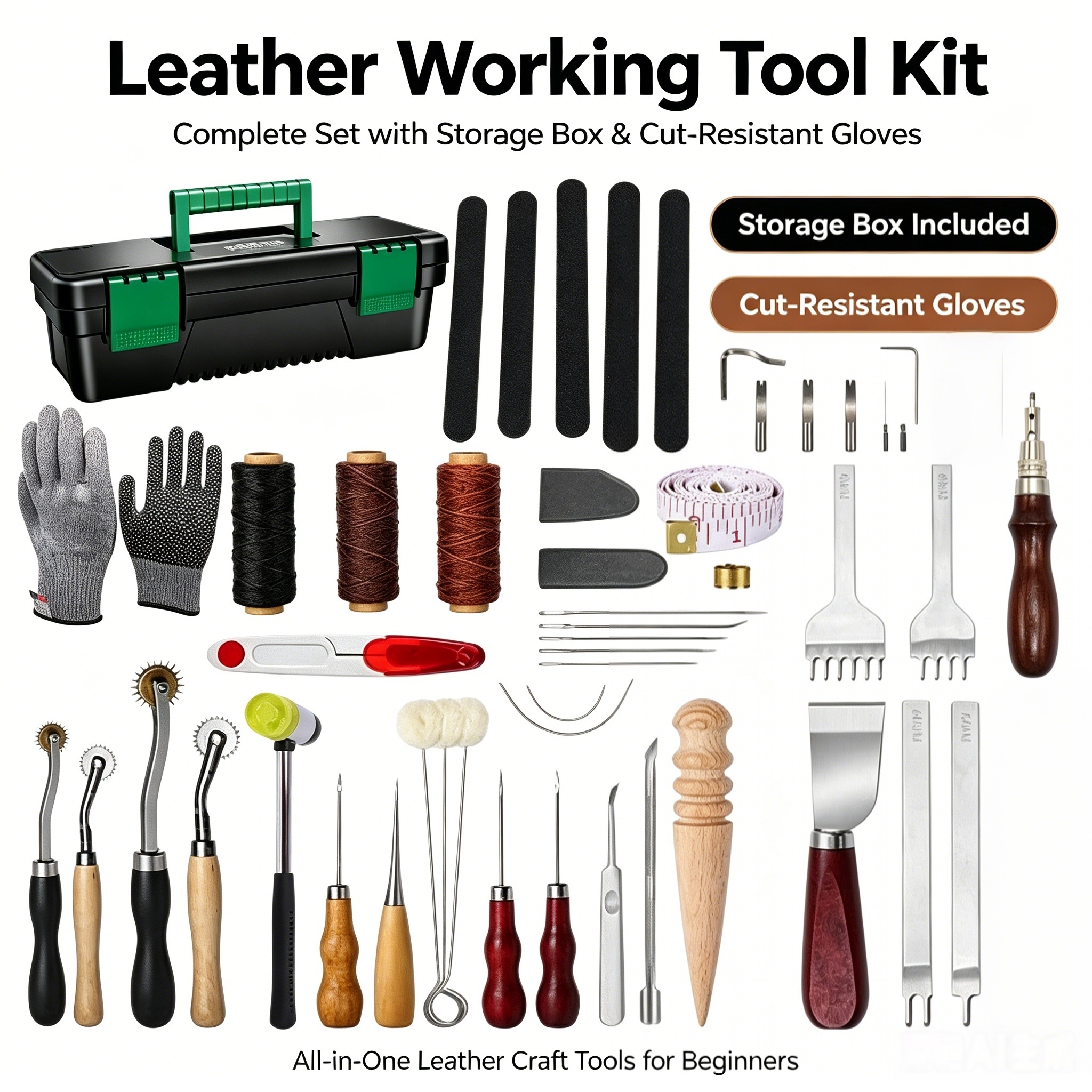 Cut Resistant Glove - Leather Craft Tool Kit w/ Storage