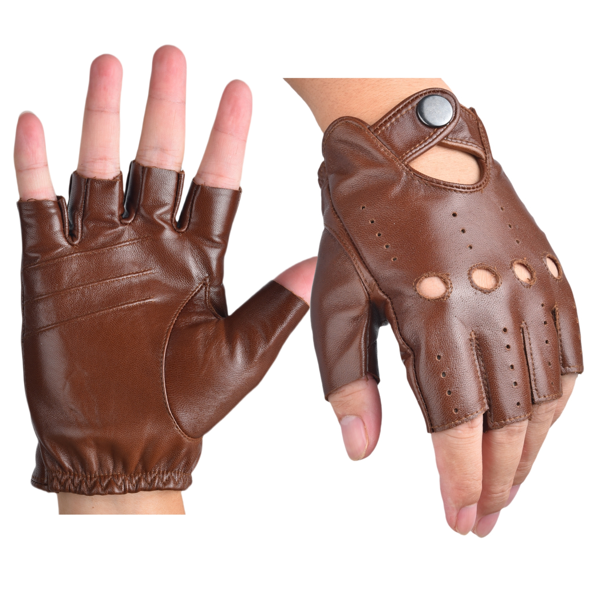 Leather Driving Glove - Mens Fingerless Half Finger Leather Driving