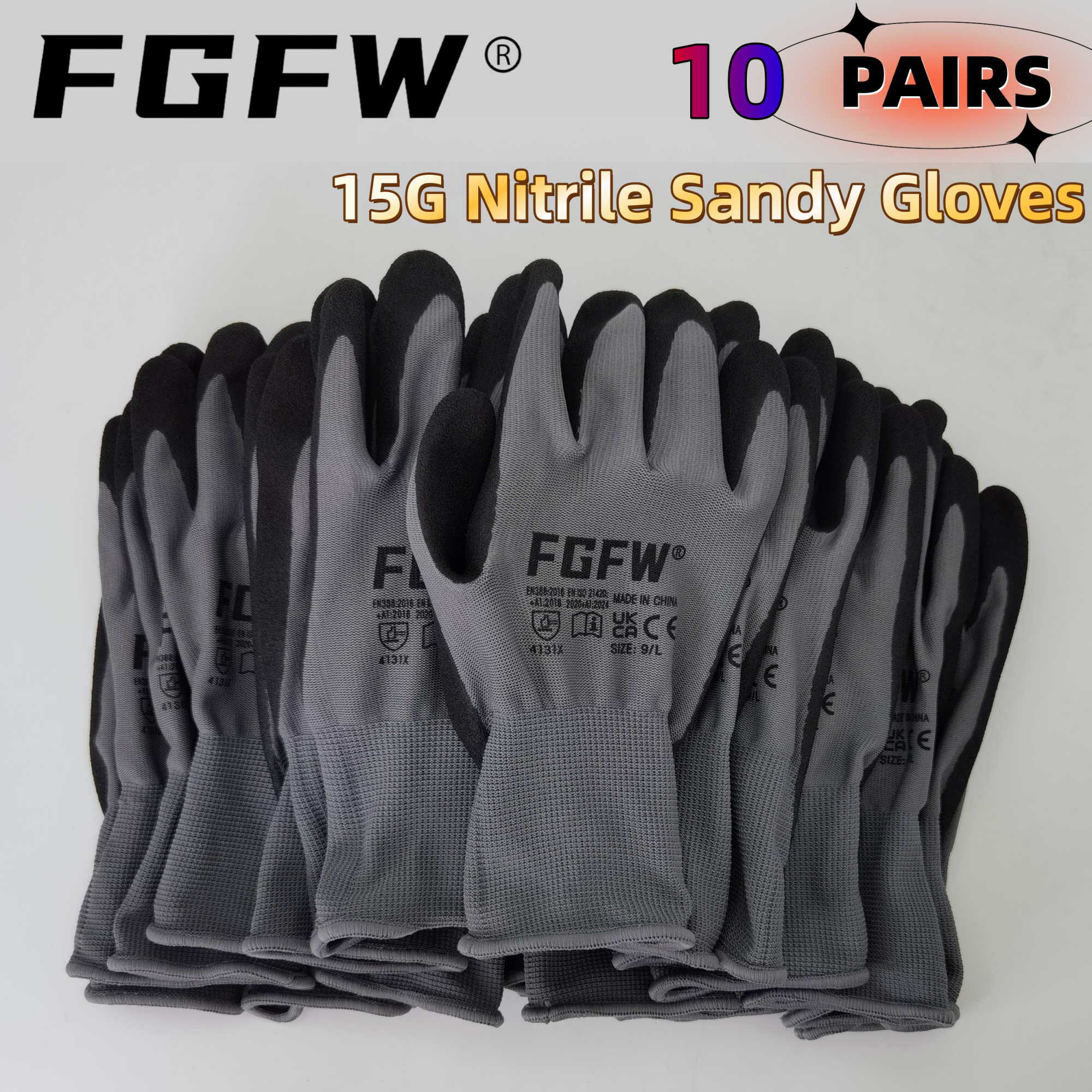 Nitrile Mechanic Glove - FGFW 10 Pairs Gray Nitrile Sandy