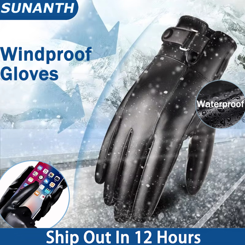 Leather Driving Glove - Windproof Touchscreen PU Gloves Unisex Waterproof