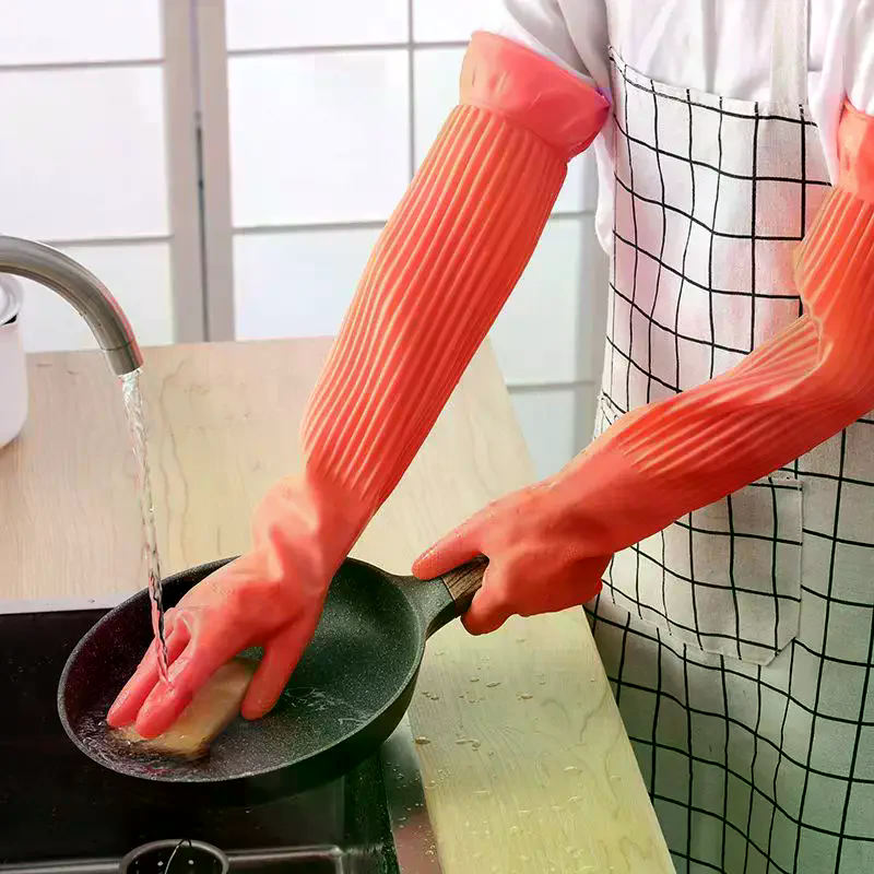 Dish Glove Rubber - Long Reusable Rubber Dishwashing Gloves Non-slip