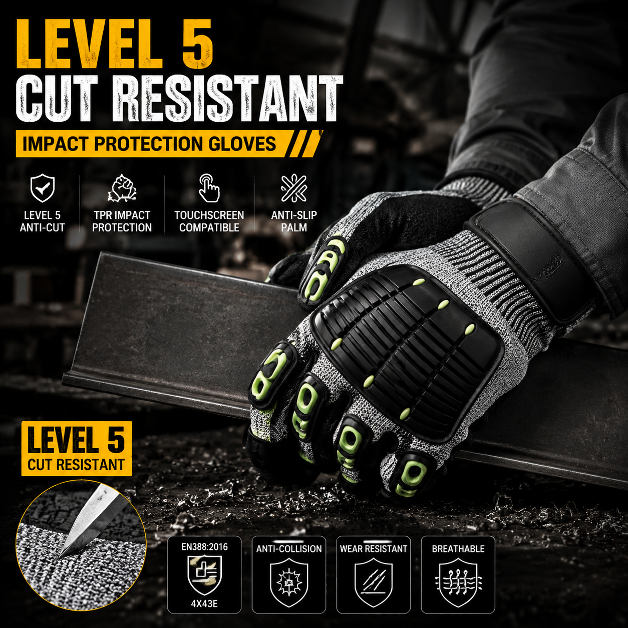 Work Glove Impact - Level 5 Cut Resistant Gloves Tactical