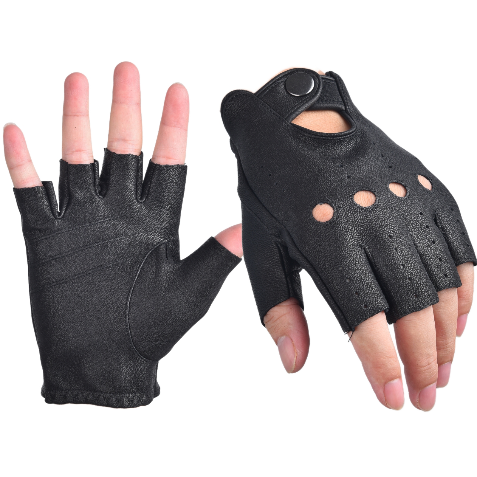 Leather Driving Glove - Mens Fingerless Gloves Half Finger Leather
