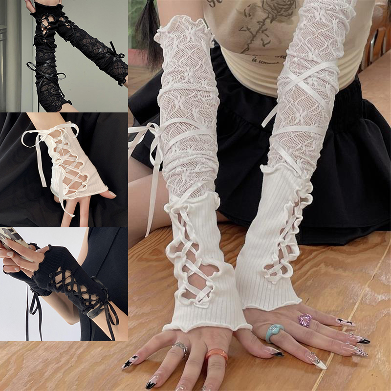 Women Lace‑Up Fingerless Arm S - огляд і ціна Fingerless Glove Knit