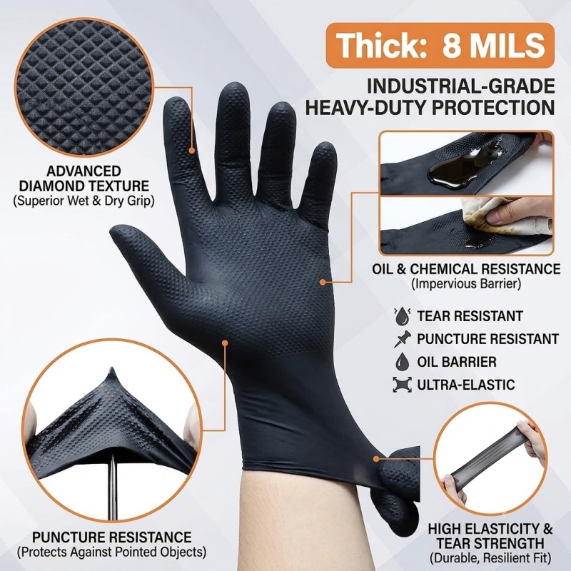 Heavy Duty Black Industrial Ni - огляд і ціна Nitrile Mechanic Glove