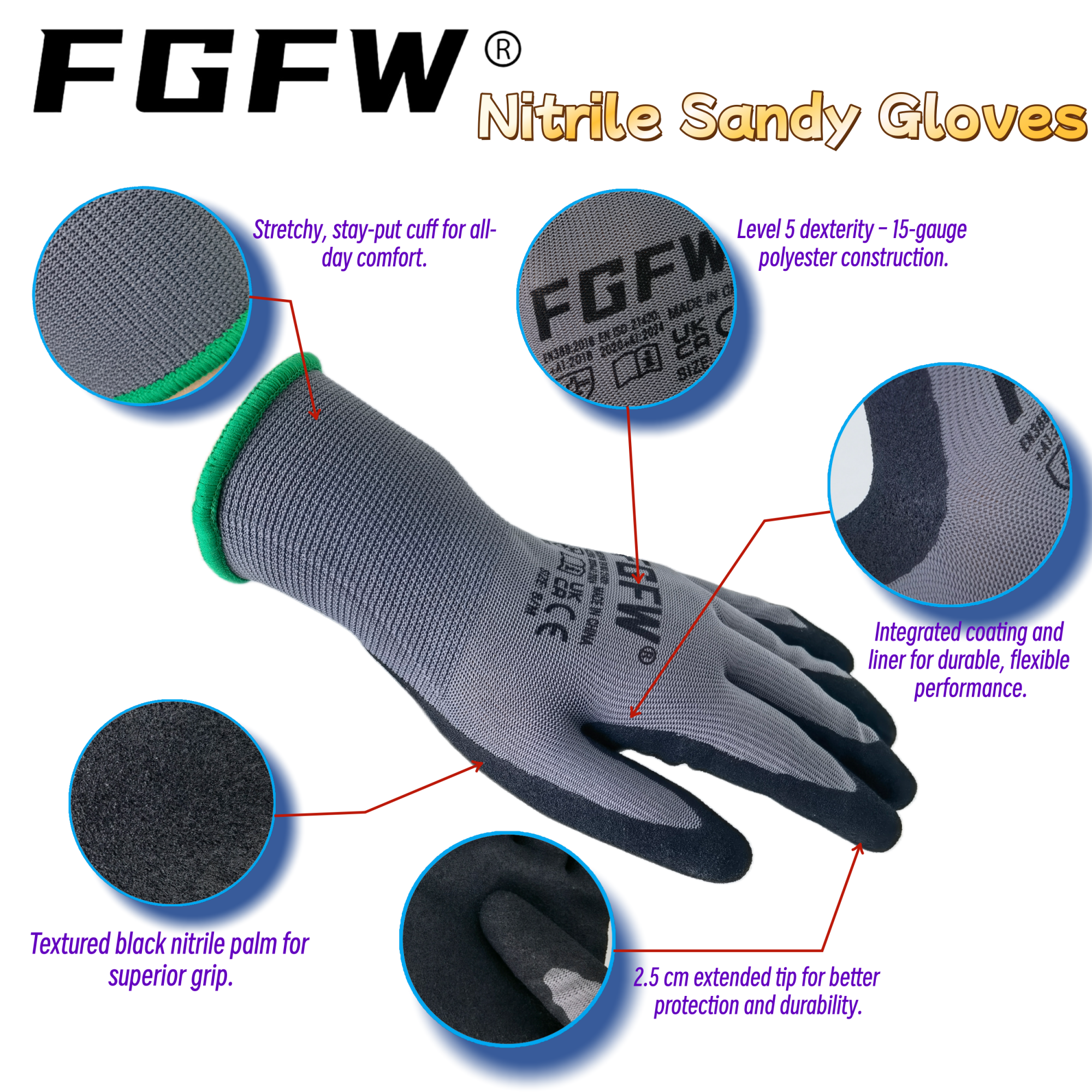 FGFW 10 Pairs Gray Nitrile San - огляд і ціна Nitrile Mechanic Glove
