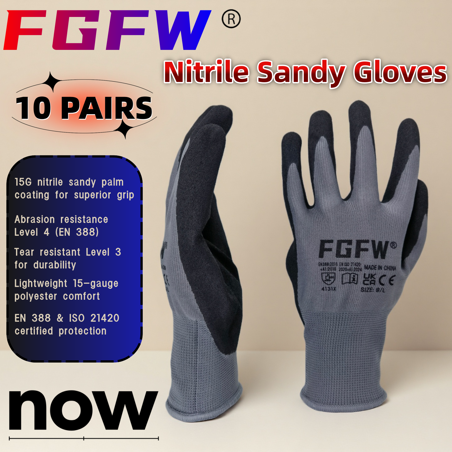 FGFW 10 Pairs Gray Nitrile San - огляд і ціна Nitrile Mechanic Glove