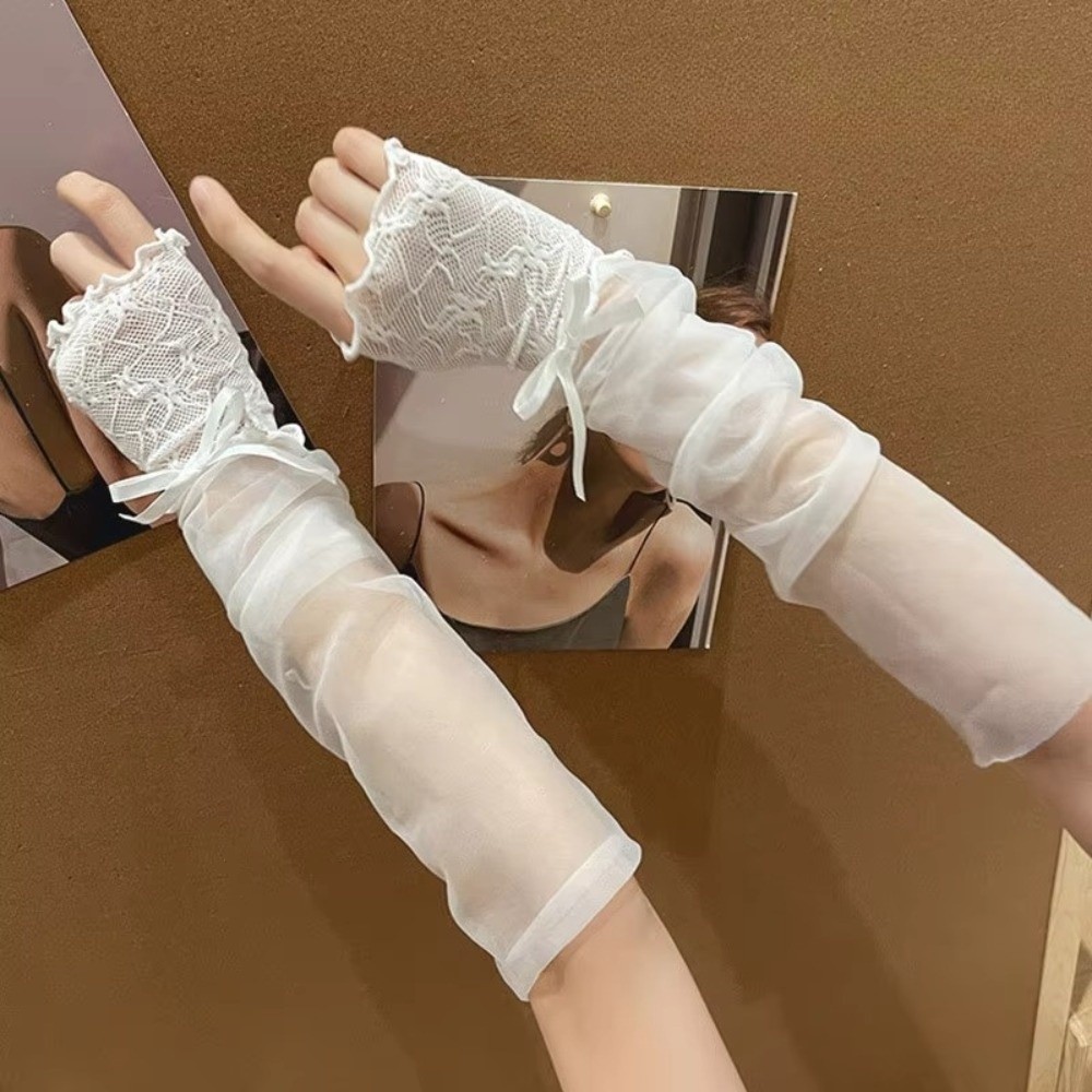 Y2K Lace Ruffle Mesh Gloves Bo - огляд і ціна Fingerless Glove Knit