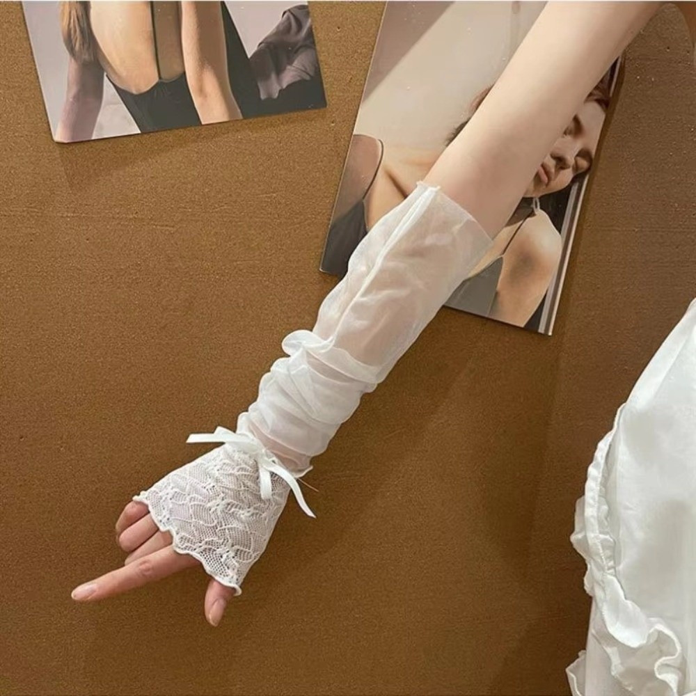 Y2K Lace Ruffle Mesh Gloves Bo - огляд і ціна Fingerless Glove Knit
