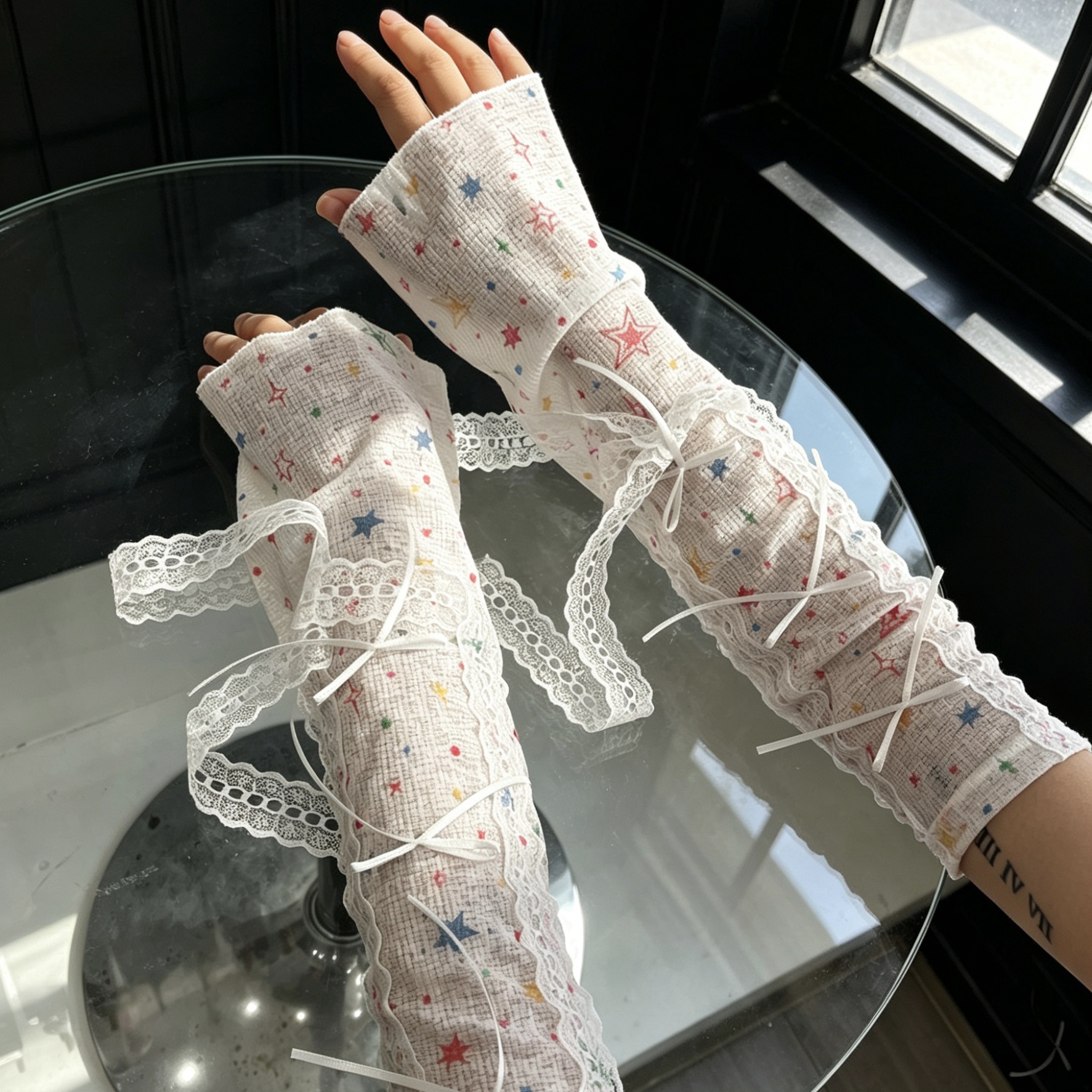 Kawaii Star Print Lace Arm Sle - огляд і ціна Fingerless Glove Knit